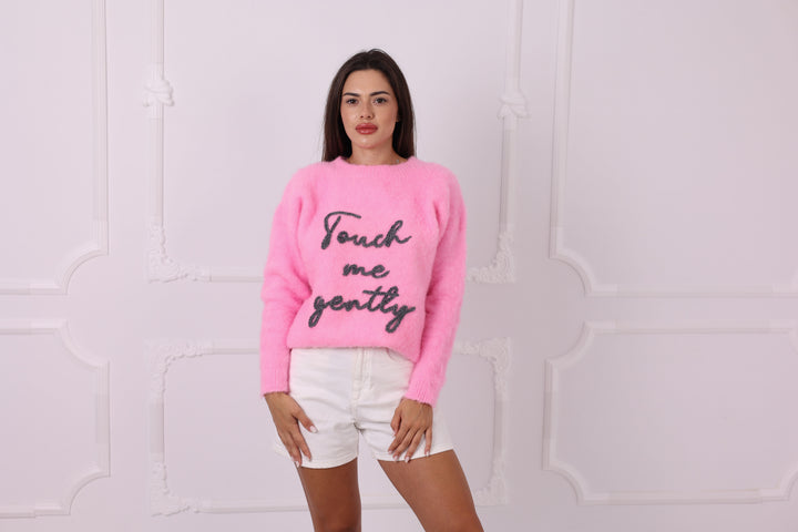 Personalized Pink Baby Alpaca Sweater, Custom Text Identity Pullover T2323