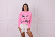 One available in size L, Pink Baby Alpaca Sweater with Embroidered Text T2323