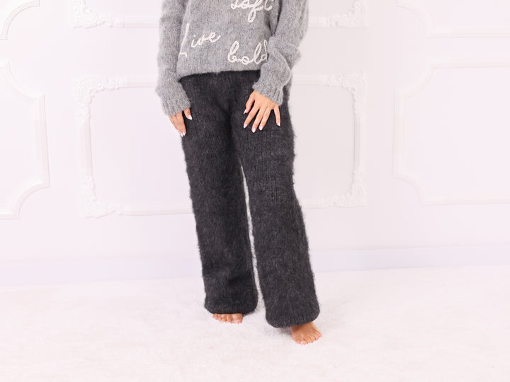 Dark Gray Kid Mohair Chunky Hand Knit Pants T2336
