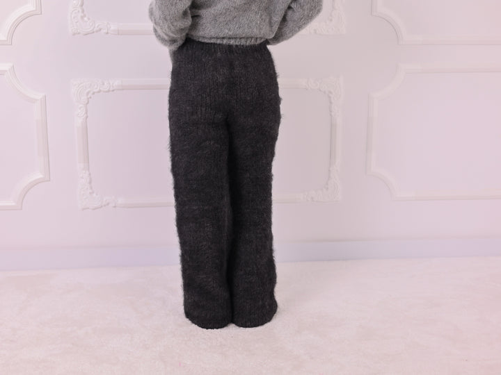 Dark Gray Kid Mohair Chunky Hand Knit Pants T2336