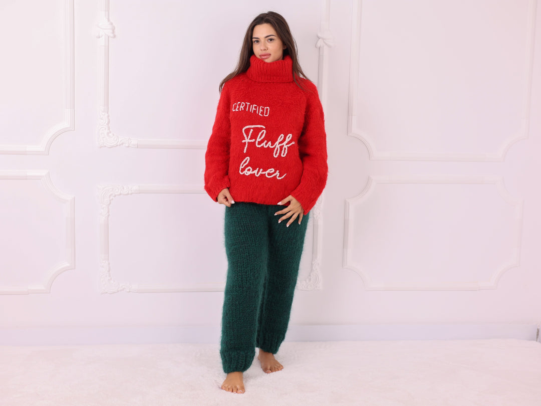 Personalized Red Baby Alpaca Turtleneck Sweater, Custom Text T2324