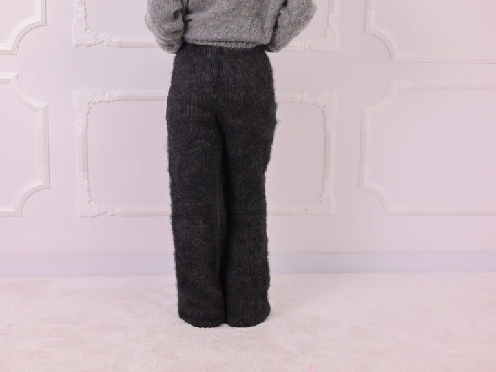 Dark Gray Kid Mohair Chunky Hand Knit Pants T2336