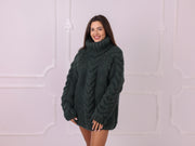 Green Alpaca Chunky Cable Knit Oversized Turtleneck Sweater T2331