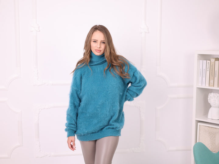 Blue Superkid Mohair oversized turtleneck sweater T2376 relaxed fit