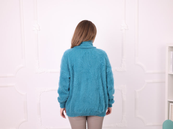 Blue Superkid Mohair oversized turtleneck sweater T2376 back view