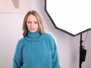Blue Superkid Mohair Oversized Turtleneck Sweater T2376