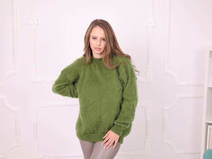 Ready to ship green Superkid Mohair oversized crewneck sweater 5XL T2377R front view