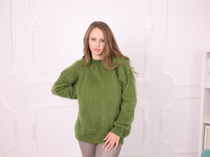 Ready to ship green Superkid Mohair oversized crewneck sweater 5XL T2377R relaxed fit