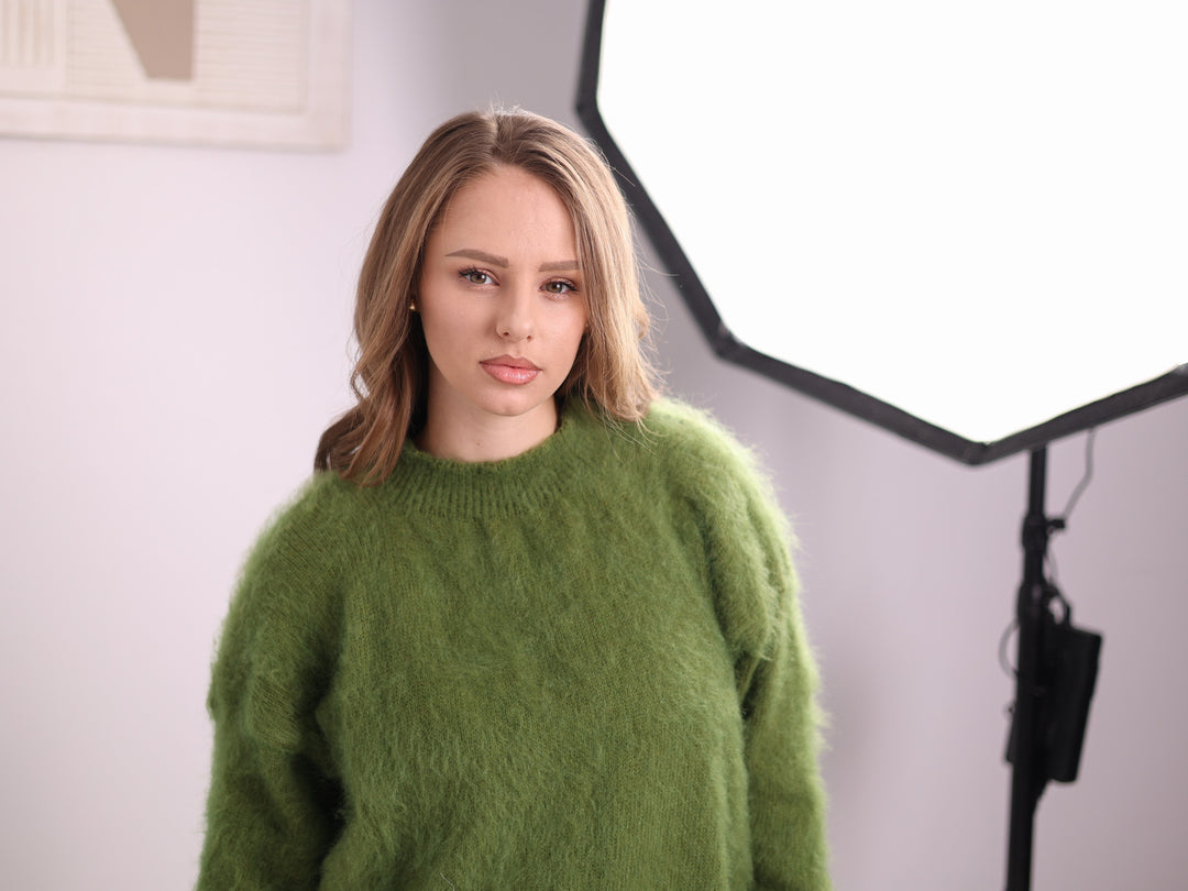 Ready to ship green Superkid Mohair oversized sweater 5XL T2377R upper body view