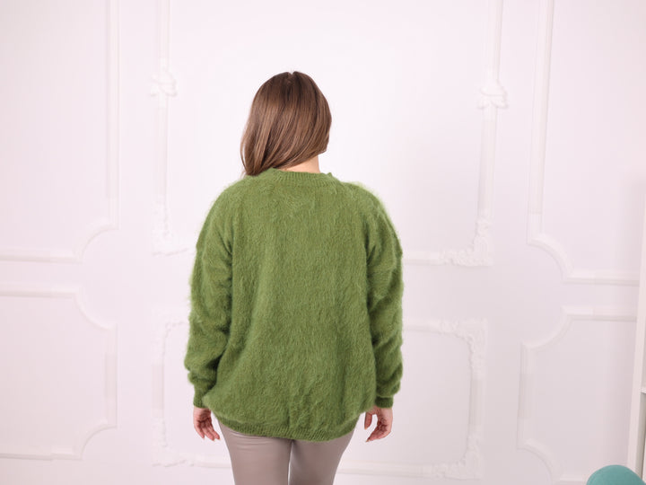 Ready to ship green Superkid Mohair oversized sweater 5XL T2377R three-quarter back view