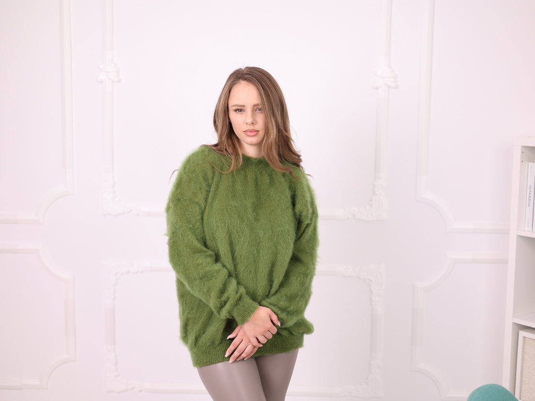 Ready to ship green Superkid Mohair oversized crewneck sweater 5XL T2377R back view