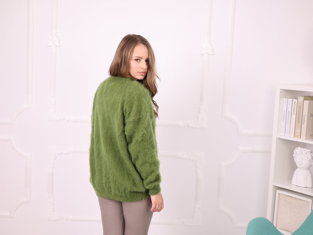 Ready to ship green Superkid Mohair sweater 5XL T2377R over-shoulder close-up