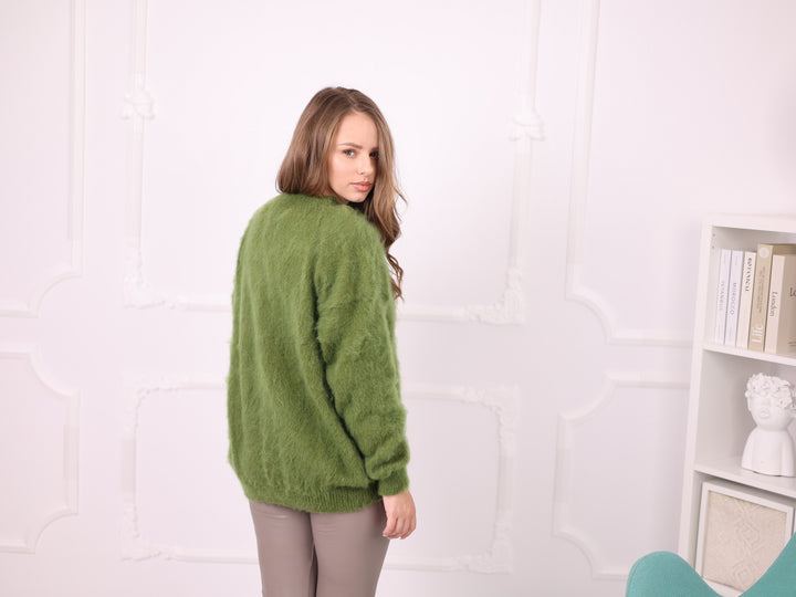 Ready to ship green Superkid Mohair sweater 5XL T2377R over-shoulder close-up