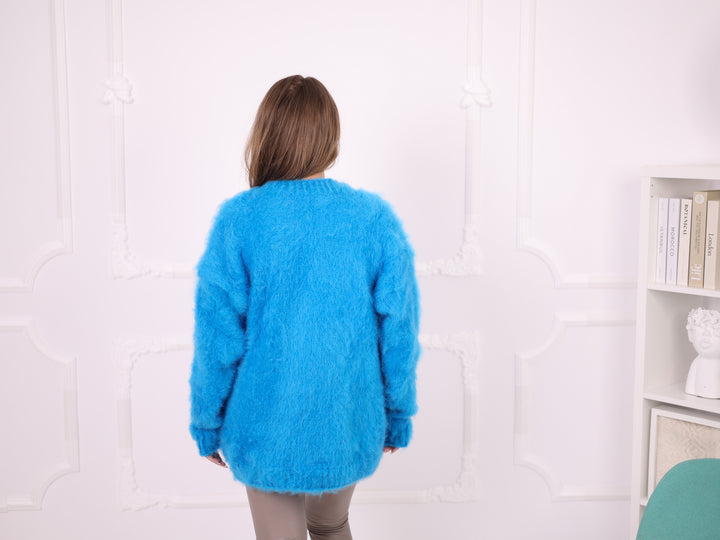 Blue Kid Mohair crewneck sweater T2378 full length front view