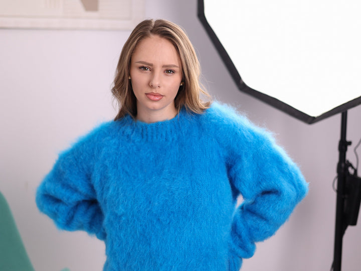 Ready to ship blue brushed Kid Mohair sweater 4XL T2378R studio view