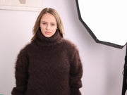 Brown 10-Strand Brushed Kid Mohair Turtleneck Sweater T2380