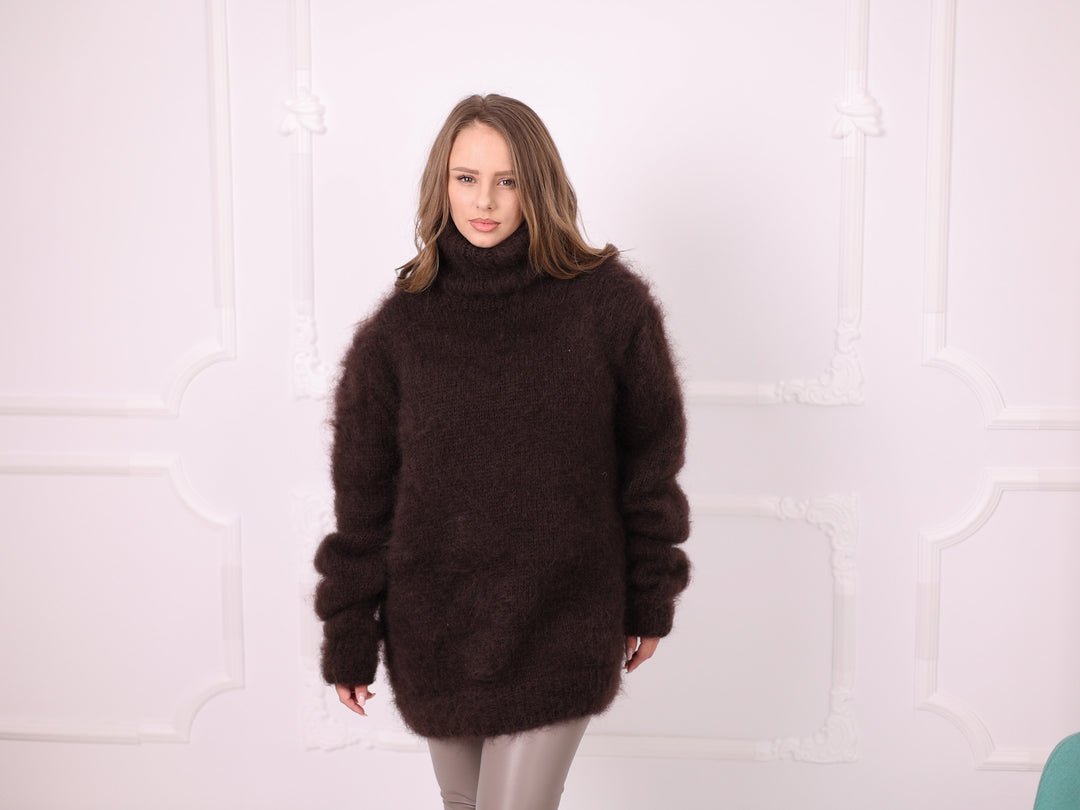 Brown 10-strand Kid Mohair sweater T2380 full front studio view