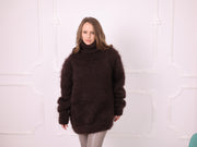 One available in size 5XL, Brown 10-Strand Brushed Kid Mohair Turtleneck Sweater T2380