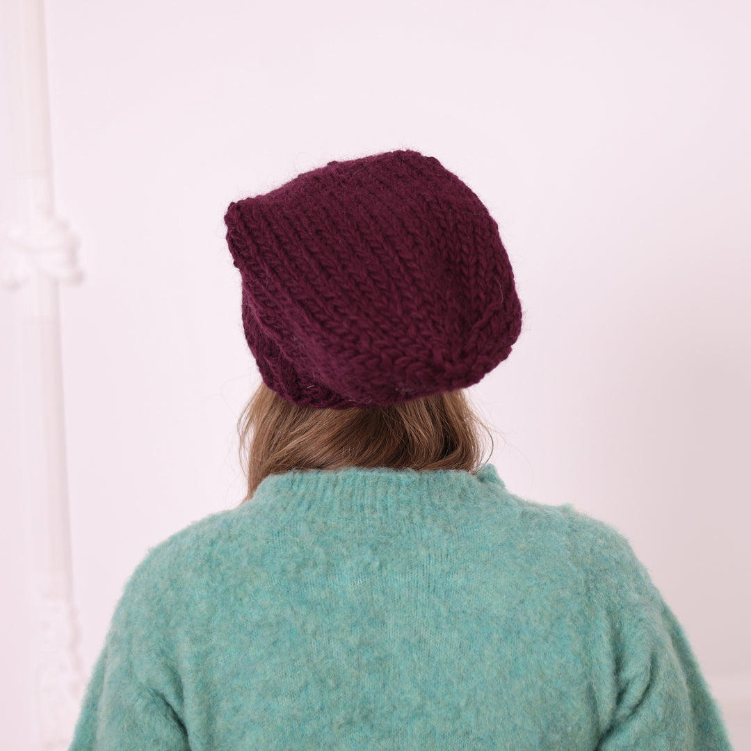 Burgundy 100% wool slouchy balaclava T2386 back view