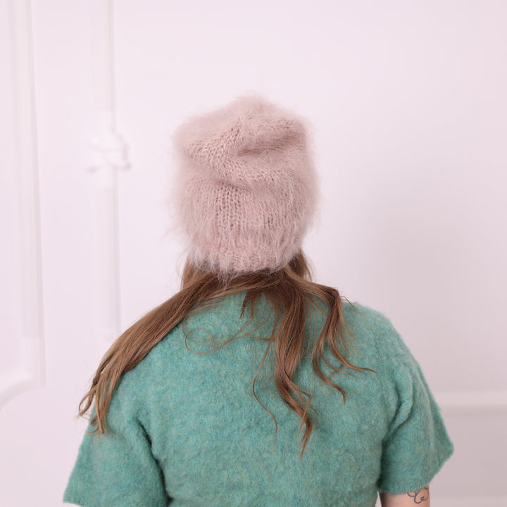 Beige mohair slouchy hat T2387 back view
