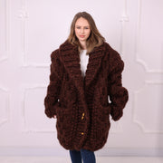 Brown Wool Mohair Chunky Shawl Collar Cardigan T2389
