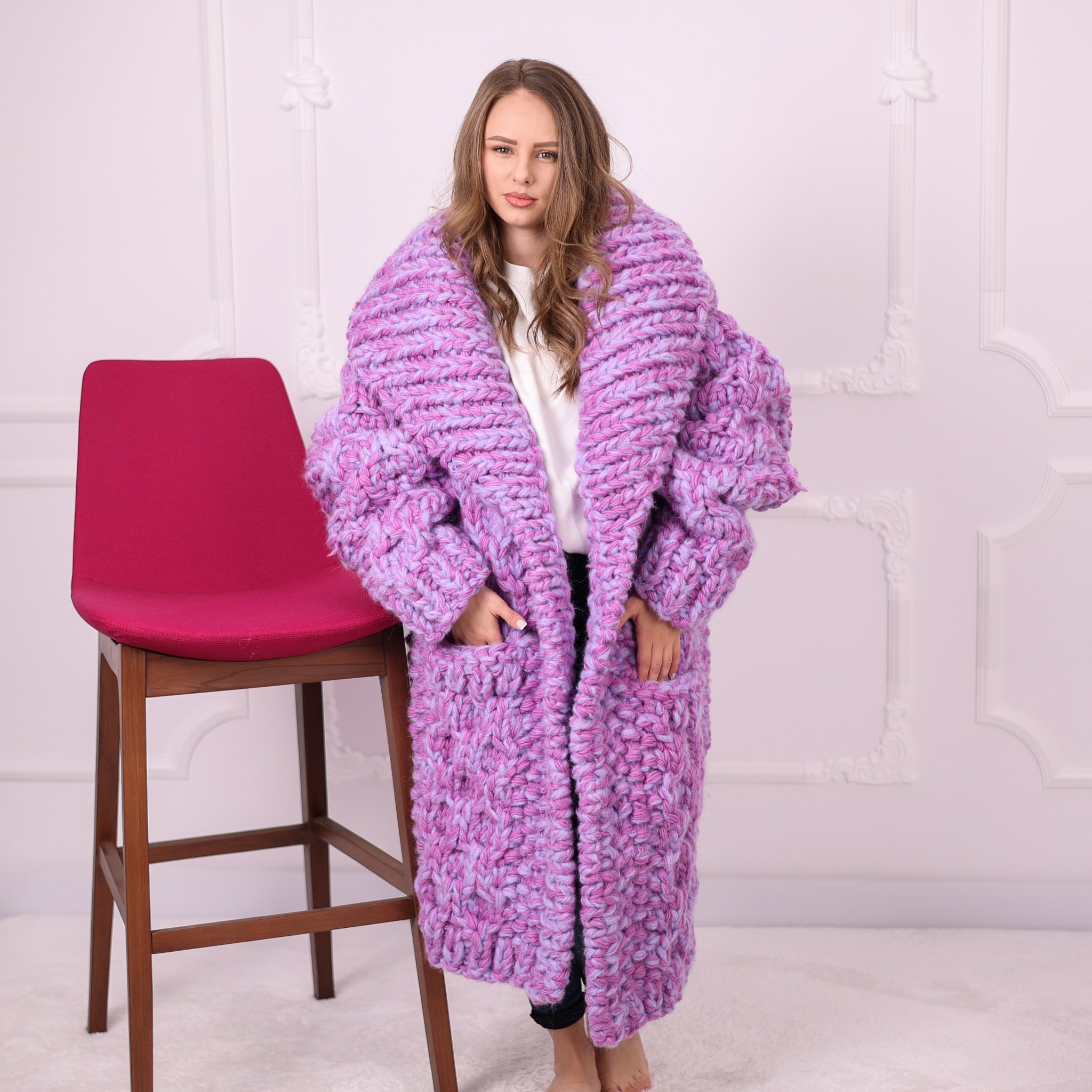Lilac Wool Alpaca Extra Chunky Maxi Cardigan T2390 – Tiffy Mohair