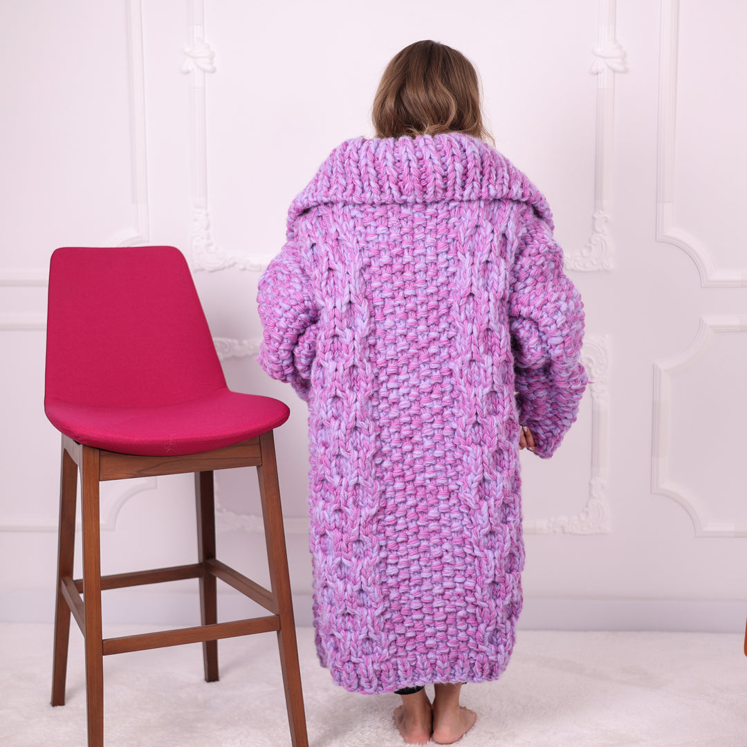 Pink lilac wool alpaca maxi cardigan T2390 back view