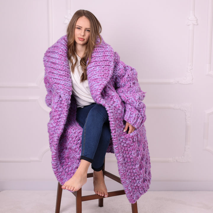 Pink lilac maxi cardigan T2390 seated full length view