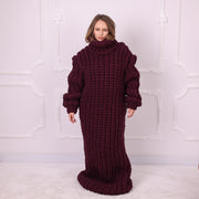 Aubergine 5-Strand Soft Wool English Rib Maxi Turtleneck Dress T2391