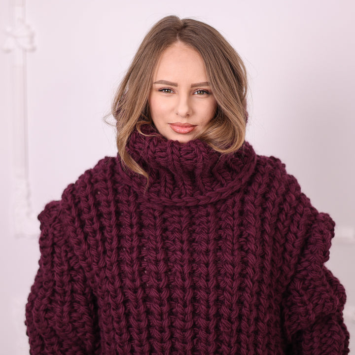 Aubergine soft wool English rib maxi dress T2391 close-up