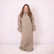 Beige 3-Strand Soft Wool Oversized Maxi Turtleneck Dress T2392