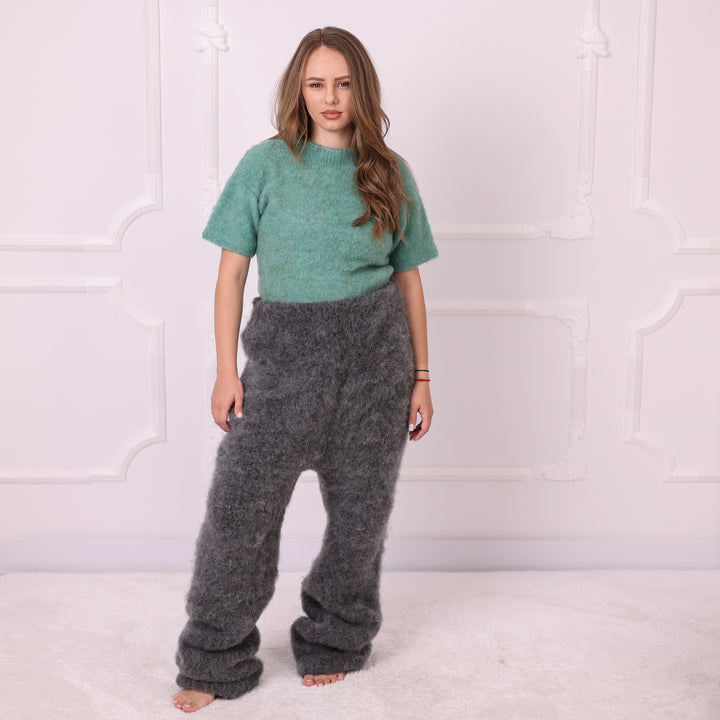 Gray kid mohair pants T2395 straight leg front view