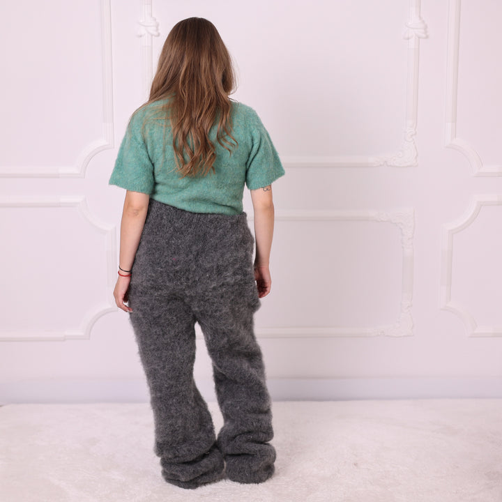 Gray kid mohair knit pants T2395 back view
