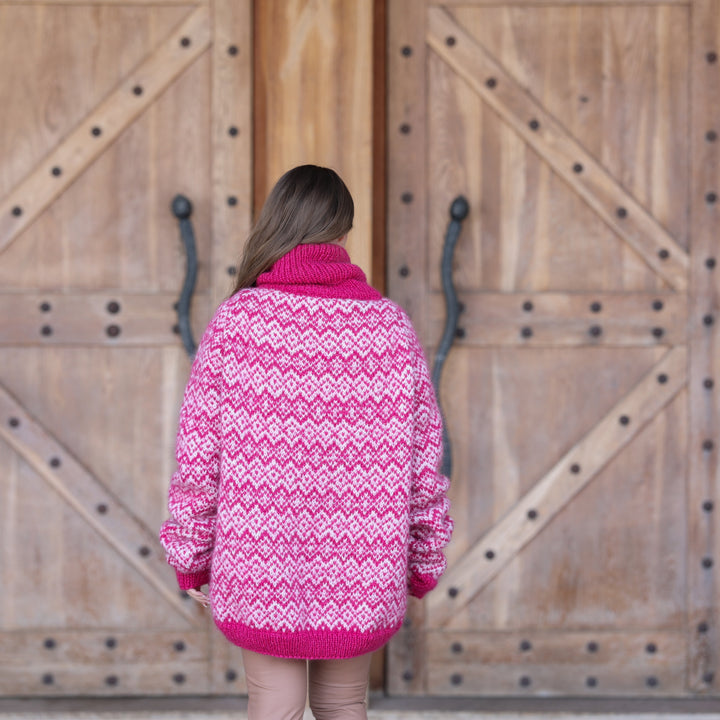 Pink white Nordic alpaca sweater T2407 back view