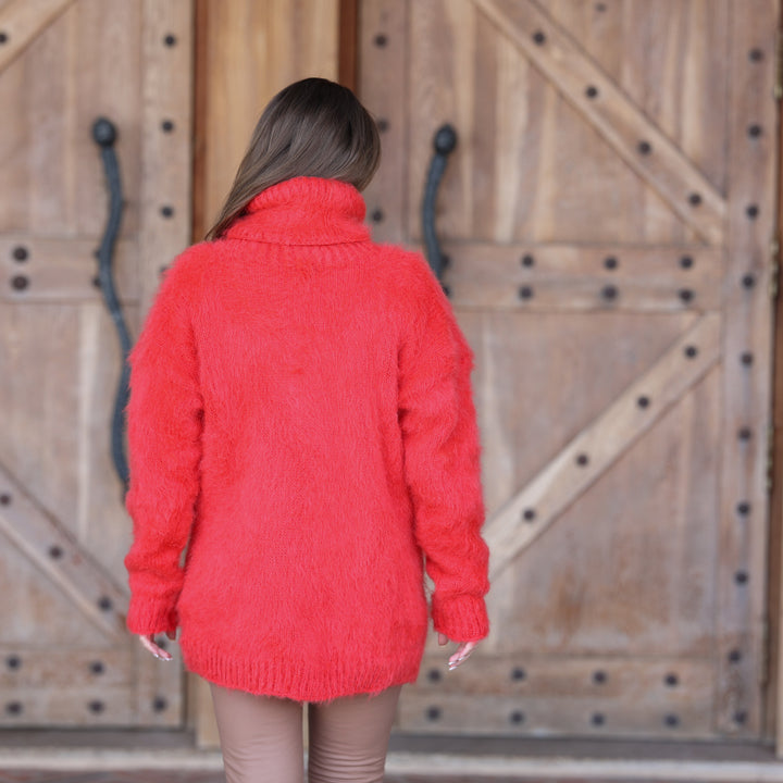 Coral red Kid Mohair sweater T2408 back view