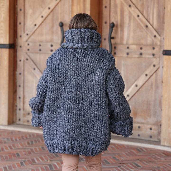 Gray 14-strand chunky 100% soft wool oversized turtleneck sweater T2427 view 8