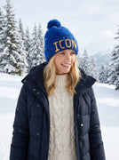 Custom Brushed Alpaca Beanie, Personalized Blue Pom Pom Hat T2304