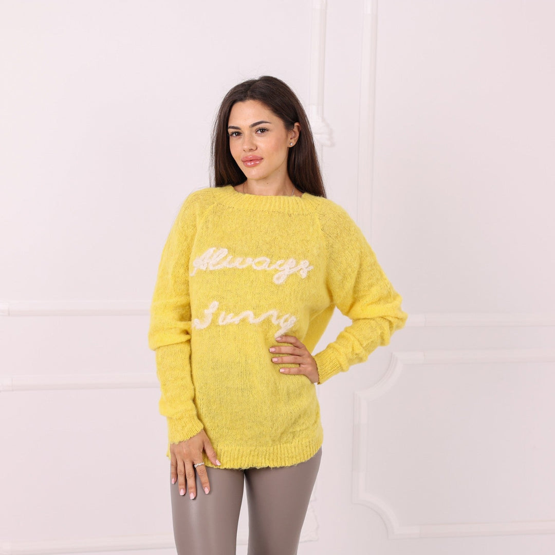 Yellow baby alpaca handmade pullover with personalized embroidery