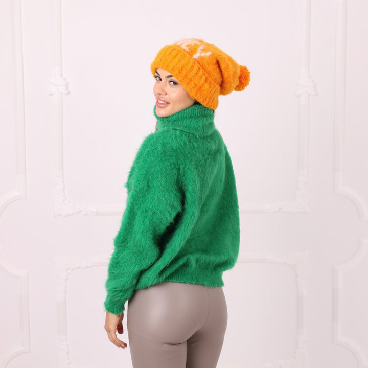 Green brushed alpaca turtleneck personalized sweater with custom text