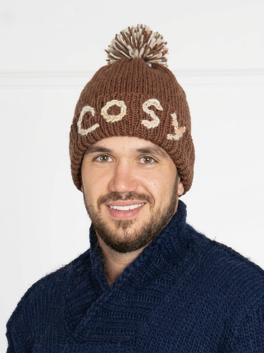 Personalized Soft Wool Beanie with Pom Pom, Custom Word Winter Knit Hat H11