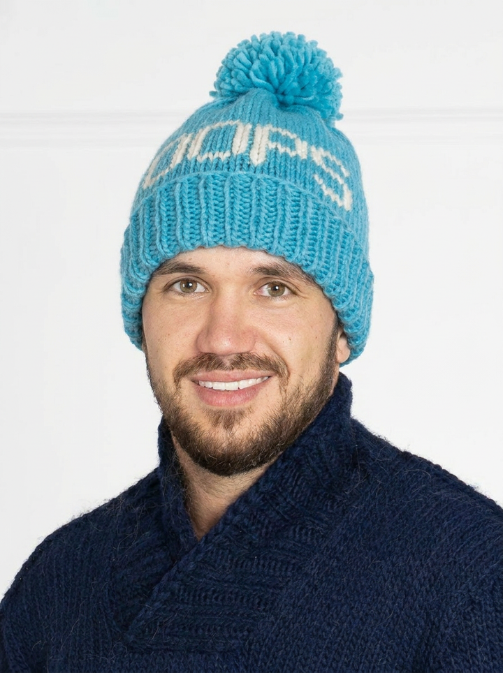 Custom Name Wool Beanie, Personalized Pom Pom Hat, Personalised Knit Winter Cap H4