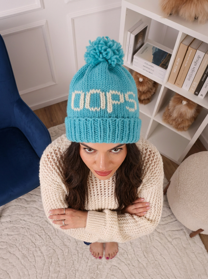Custom Name Wool Beanie, Personalized Pom Pom Hat, Personalised Knit Winter Cap H4