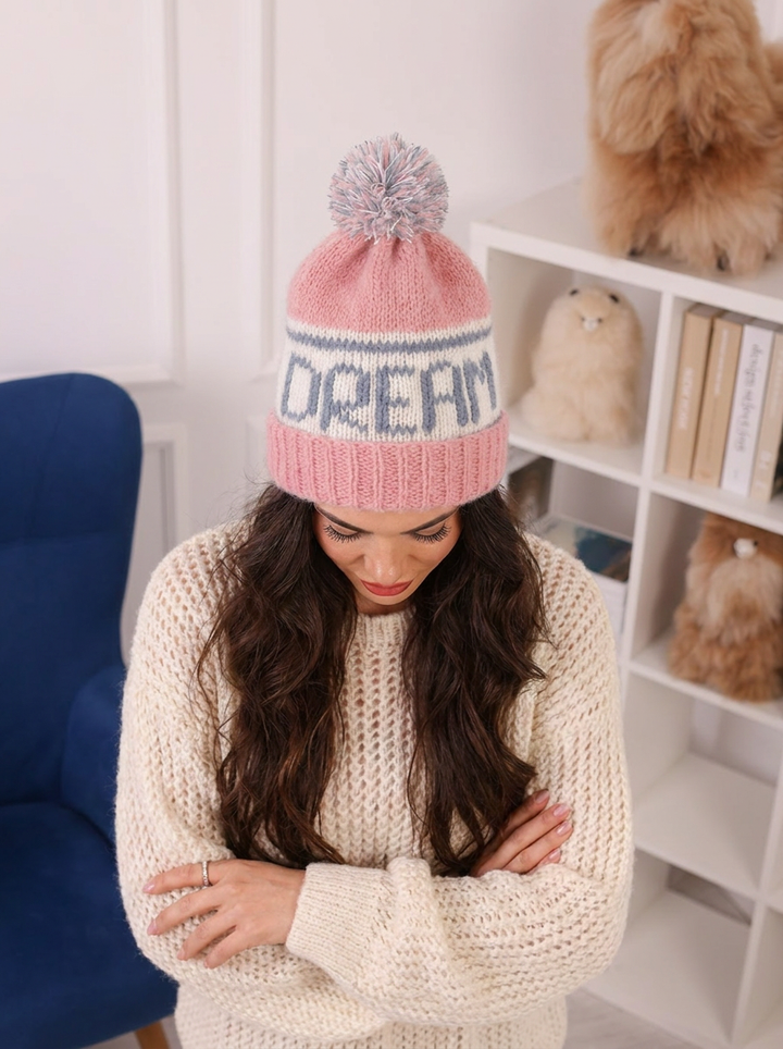 Custom Baby Suri Alpaca Hat with Pom Pom, Personalized Name Winter Beanie H3