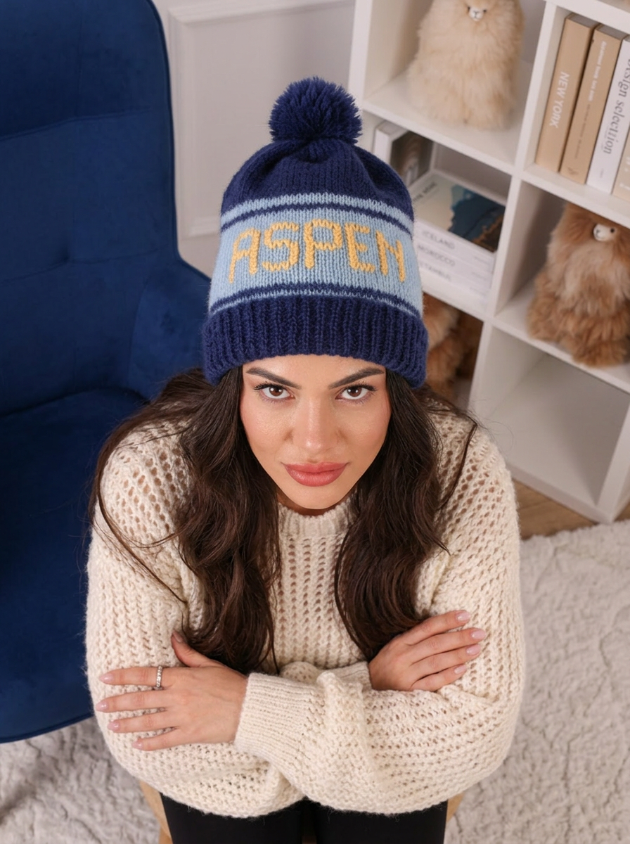 Personalized French Kid Mohair Hat with Pom Pom, Custom Name Beanie H12