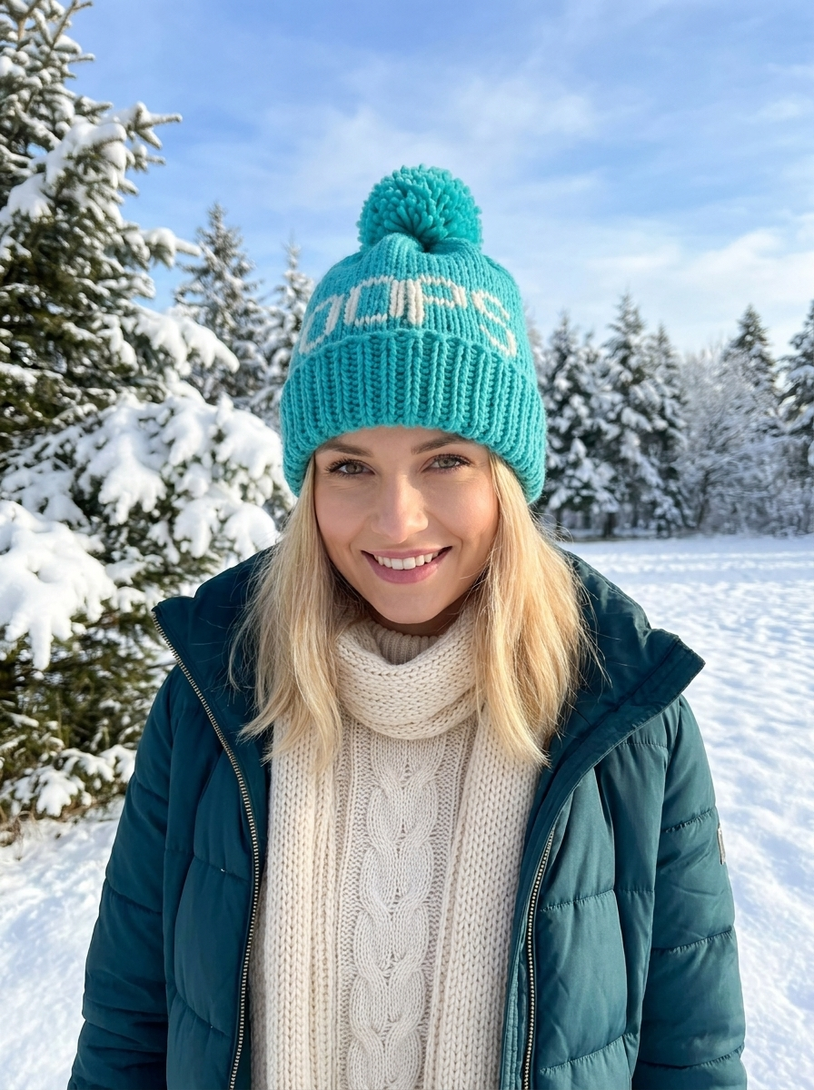 Custom Name Wool Beanie, Personalized Pom Pom Hat, Personalised Knit Winter Cap H4