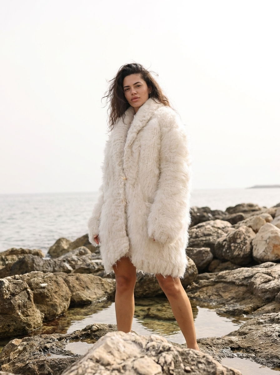 Ivory Alpaca Cardigan, Fluffy Fuzzy Coat, Oversized Knit Jacket, Handmade Luxury Winter Outerwear Cozy T2290