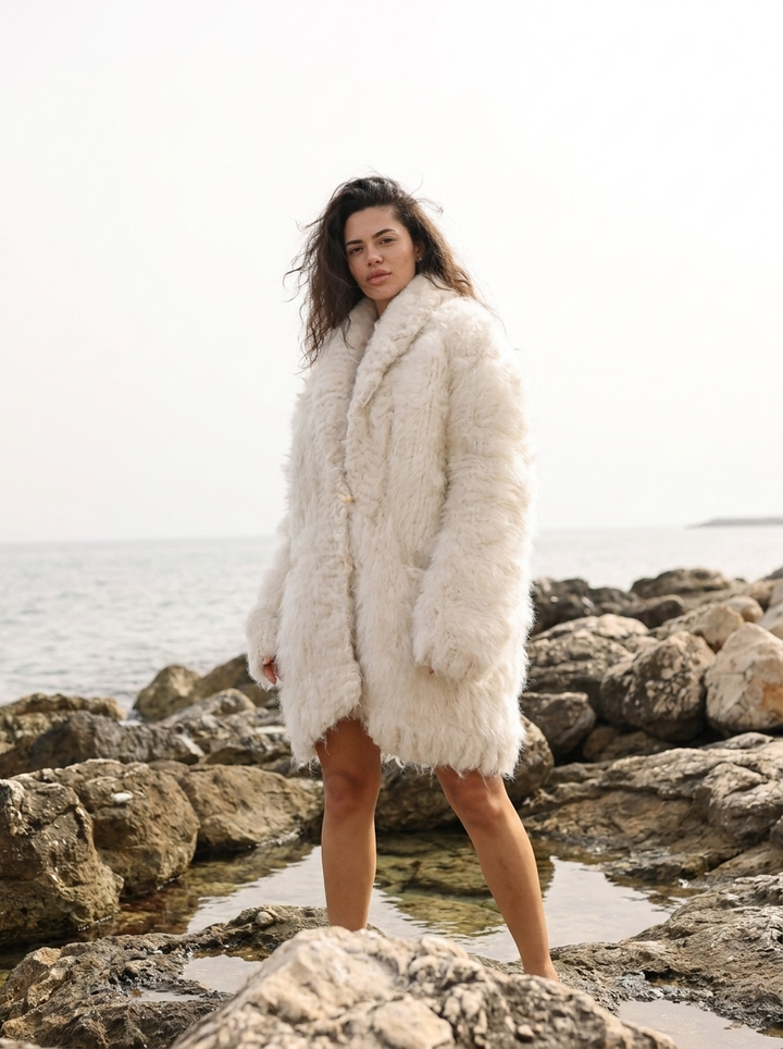 Ivory Alpaca Cardigan, Fluffy Fuzzy Coat, Oversized Knit Jacket, Handmade Luxury Winter Outerwear Cozy T2290