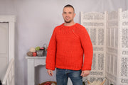 Weicher Pullover aus roter Merinowolle – Kuscheliger handgestrickter Winterpullover T719M
