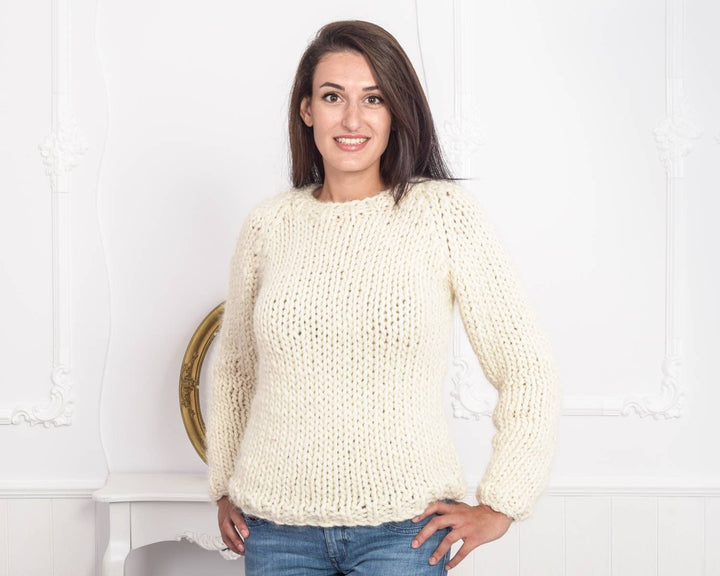 100% Alpaca Sweater, Hand Knitted Chunky Jumper, Soft Extra Fine Alpaca Wool Pullover T859