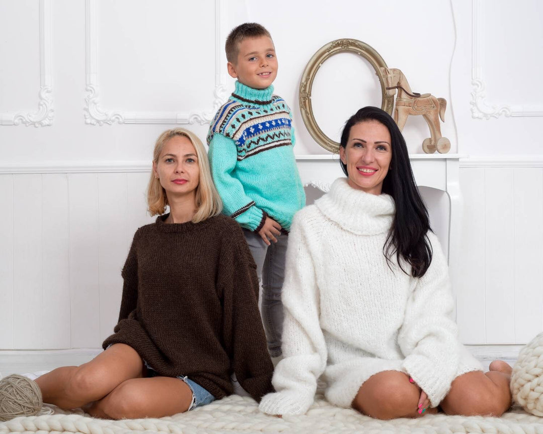 Hand Knitted Alpaca Merino Sweater, Fluffy Italian Yarn Pullover T850